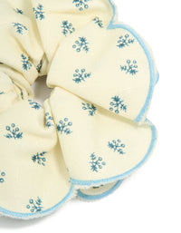 Cream Blue Daisy Printed Fabric Ruffled Scrunchie - link has visual effect only