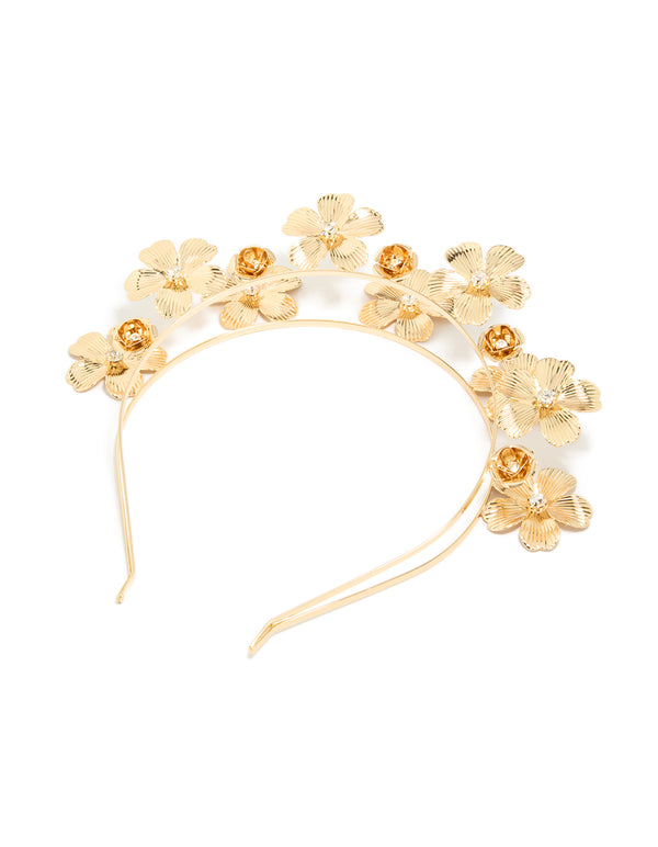 Gold Diamante Double Row Flower Headband