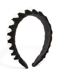 Black Fabric & Pearl Wrap Headband - link has visual effect only