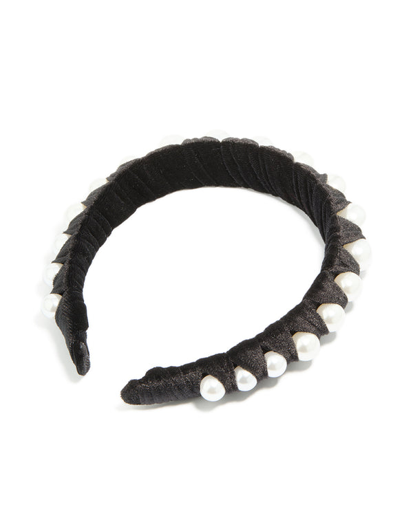 Black Fabric & Pearl Wrap Headband