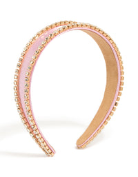 Discover a statement pink diamante outline headband crafted from glass front view - link has visual effect only