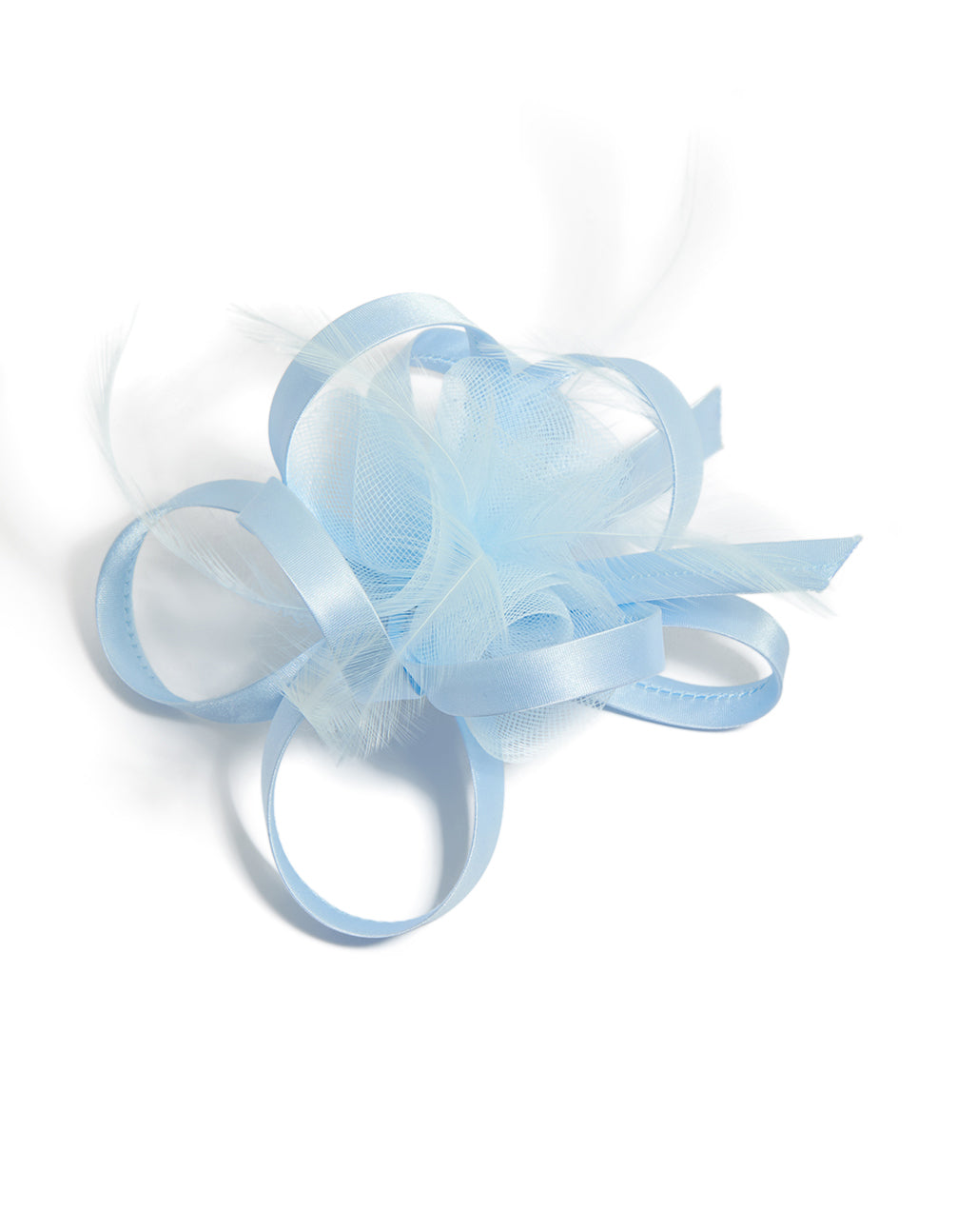 Light Blue Ribbon Mesh Swirl Fascinator Clip