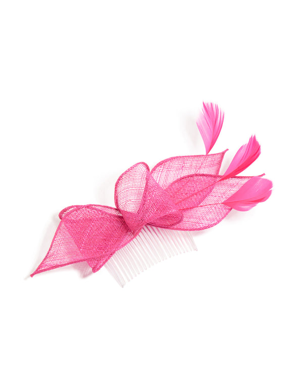 Pink Flower Petal & Feather Fascinator Hair Comb