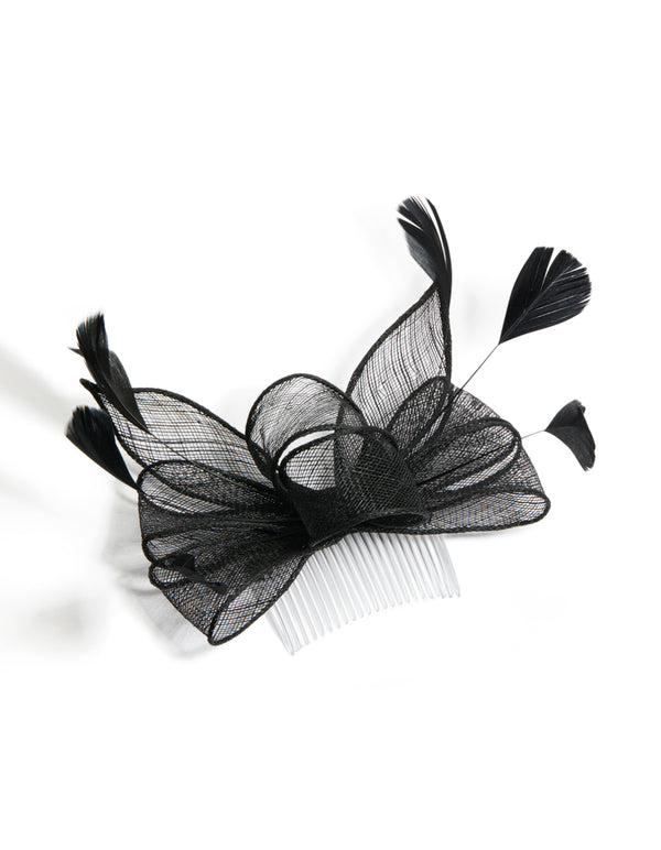 Black Loop Feather Fascinator Hair Comb