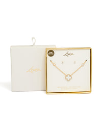 Waterproof Gold Plated Stainless Steel Flower Outline Necklace & Earrings Set - link has visual effect only