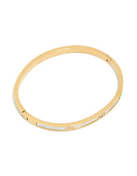 Waterproof Gold Plated Stainless Steel Cubic Zirconia Inlay Hinged Bangle - link has visual effect only