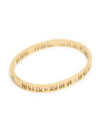 Waterproof Gold Plated Stainless Steel Cubic Zirconia Roman Numeral Hinged Bangle - link has visual effect only