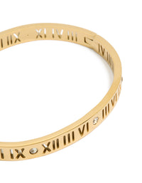 Waterproof Gold Plated Stainless Steel Cubic Zirconia Roman Numeral Hinged Bangle - link has visual effect only