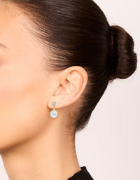 Gold Plated Small Round Cubic Zirconia & Pearl Drop Earrings - link has visual effect only