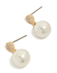 Gold Plated Small Round Cubic Zirconia & Pearl Drop Earrings - link has visual effect only