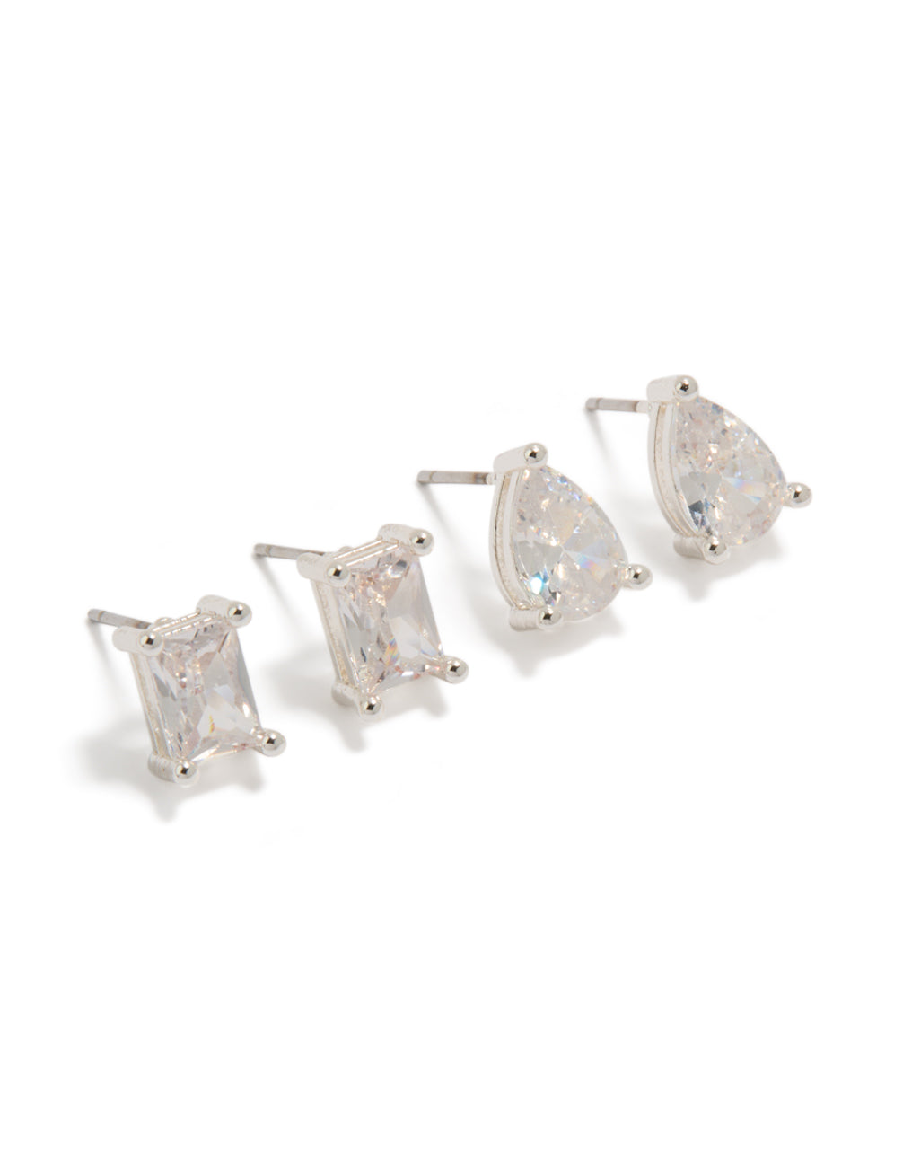 Discover square and teardrop stud earrings crafted silver plated material with cubic zirconia clear in 2-pack front view