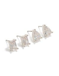 Silver Plated Square & Teardrop Cubic Zirconia Stud Earrings 2-Pack - link has visual effect only