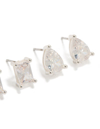 Silver Plated Square & Teardrop Cubic Zirconia Stud Earrings 2-Pack - link has visual effect only