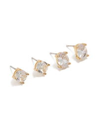 Gold Plated Square & Oval Cut Cubic Zirconia Stud Earrings 2-Pack - link has visual effect only