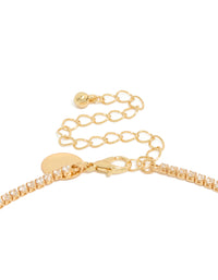 This gold plated gradient bezel cubic zirconia necklace in statement style clasp detail view - link has visual effect only