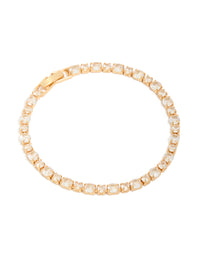 Showcasing a gold plated large square cut cubic zirconia tennis bracelet front view - link has visual effect only