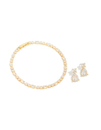 Gold Plated Cubic Zirconia Tennis Bracelet & Drop Earrings Set - link has visual effect only