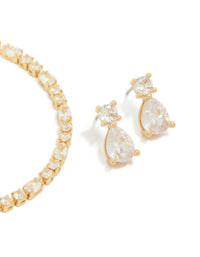 Gold Plated Cubic Zirconia Tennis Bracelet & Drop Earrings Set - link has visual effect only