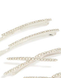 Elegant glitter silver plated pavé diamante hair slides in a 6 pack detail view - link has visual effect only