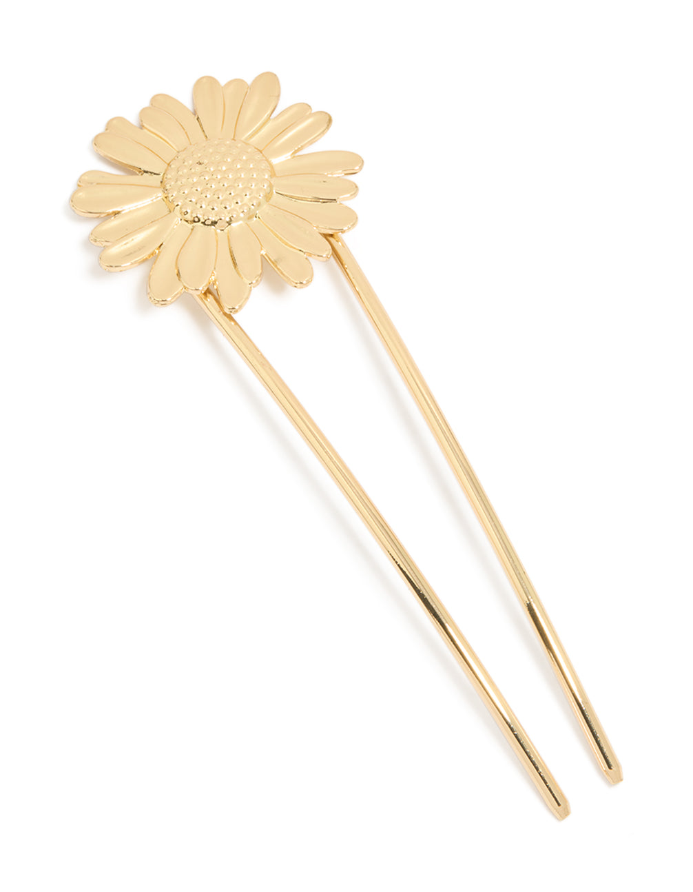 Showcase your style with this gold metal daisy hair pin featuring floral design front view