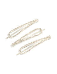 Discover glitter solid 3-pack silver diamante teardrop hair clips in accessories front view - link has visual effect only