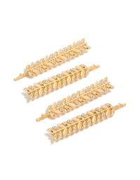 Discover gold diamante vine clips in a 4-pack featuring leaf details with dainty styling front view - link has visual effect only