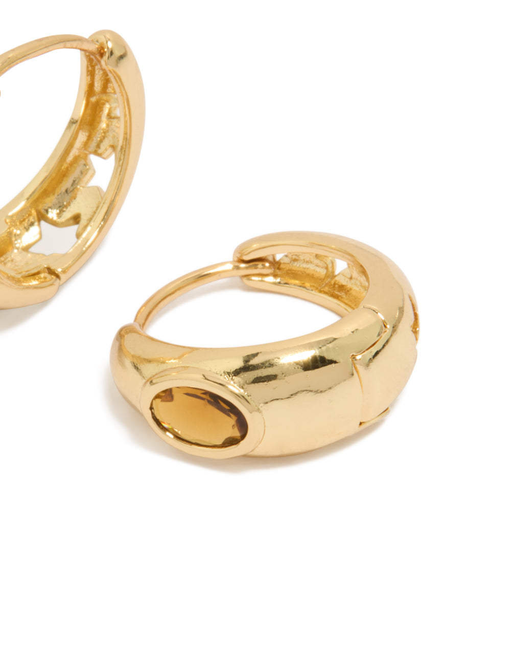 Gold Plated Cubic Zirconia Bezel Chunky Huggie Earrings