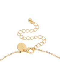 Highlighting a gold plated cubic zirconia alternating Y-necklace in statement style clasp detail view - link has visual effect only