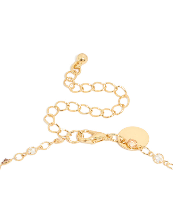 Gold Plated Multicoloured Cubic Zirconia Circle Detailed Charms Y-Necklace