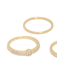 Gold Plated Cubic Zirconia Wavy Bezel Set Rings 4-Pack - link has visual effect only