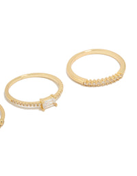 Crafted from gold plated cubic zirconia square bezel and fine band rings 4-pack with stackable statement design close up view - link has visual effect only