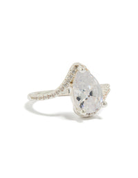 Silver Plated  Pear Cubic Zirconia Engagement Ring - link has visual effect only