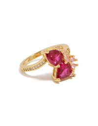 Gold Plated Double Red Cubic Zirconia  Ring - link has visual effect only