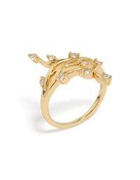 Gold Plated Cubic Zirconia Dainty Floral Vine Ring - link has visual effect only