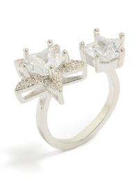 Crafted from silver, this cubic zirconia statement ring displays celestial star design with clear accents side detail view - link has visual effect only