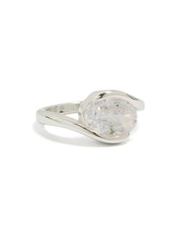 Silver Plated Cubic Zirconia Large Round Swivel Ring - link has visual effect only
