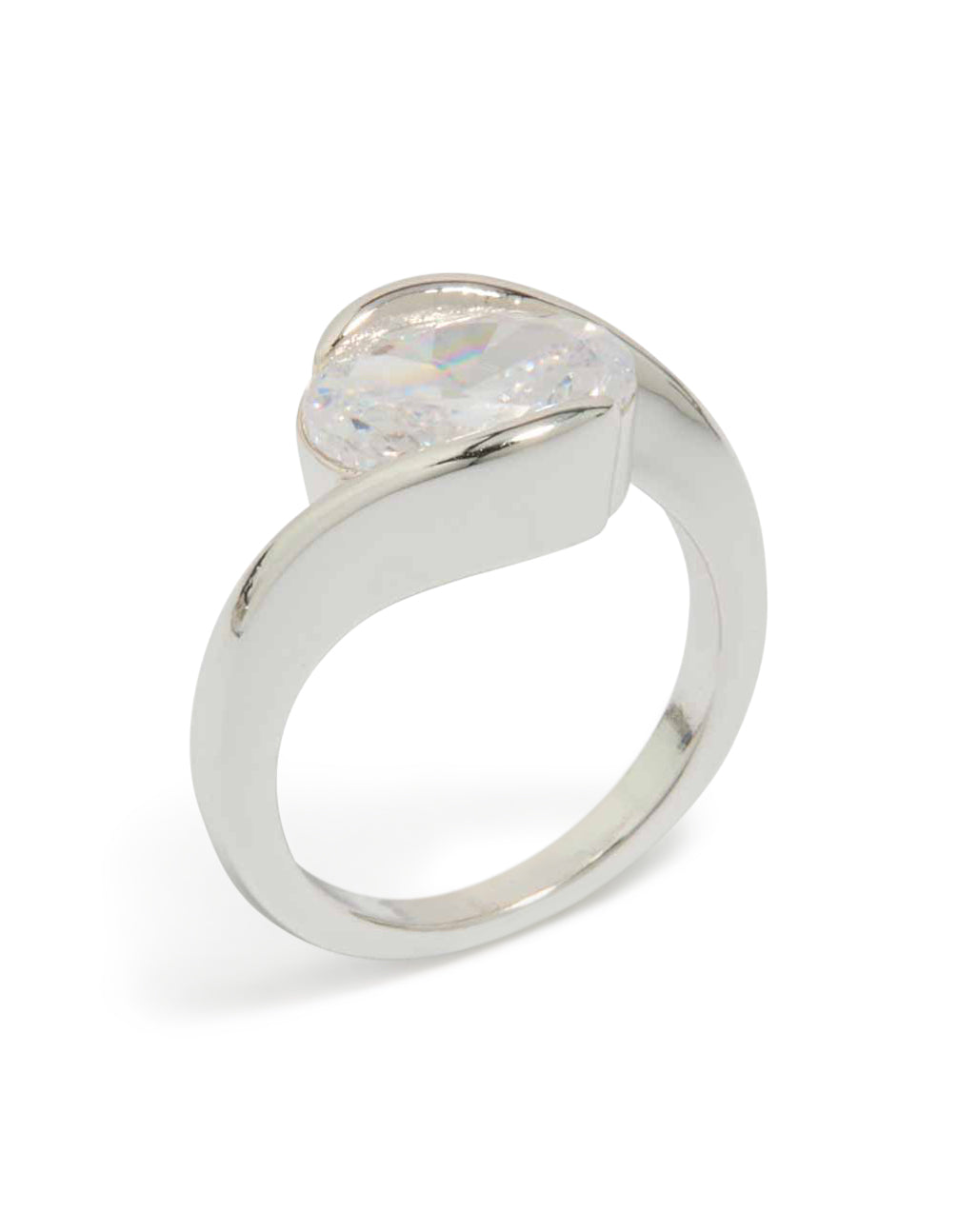 Designed with a silver plated cubic zirconia large round swivel ring featuring statement style side detail view