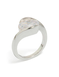 Silver Plated Cubic Zirconia Large Round Swivel Ring - link has visual effect only