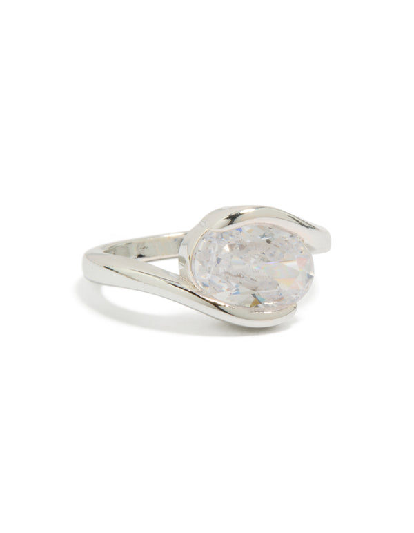 Silver Plated Cubic Zirconia Large Round Swivel Ring