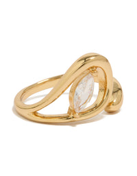 Showcasing a gold plated cubic zirconia abstract wrap ring in statement style front view - link has visual effect only