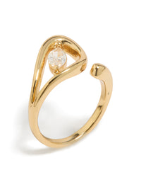 Featuring a gold plated cubic zirconia abstract wrap ring with statement design side detail view - link has visual effect only