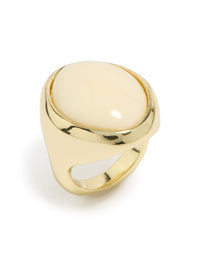 Gold Plated Chunky Oval Cream Stone Ring - link has visual effect only