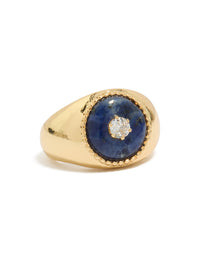 Gold Plated Chunky Cubic Zirconia Blue  Stone Ring - link has visual effect only