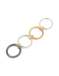 Mixed Metal Plated Cubic Zirconia Interlinked Stacked Ring - link has visual effect only