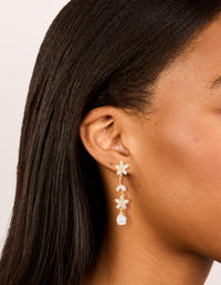 Gold Cubic Zirconia Double Floral Drop Earrings - link has visual effect only
