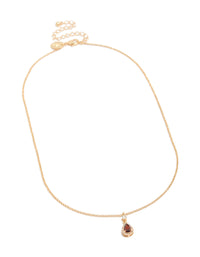 Beautifully crafted gold red pear cubic zirconia pendant necklace with statement design front view - link has visual effect only