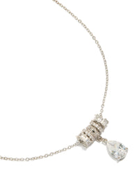 Showcasing a silver cubic zirconia pear rondelle necklace crystal stone cut in white close up view - link has visual effect only