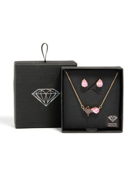 Gold Pink & Red Cubic Zirconia Cluster Necklace & Earrings Set - link has visual effect only