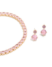 Gold Cubic Zirconia Earrings & Tennis Bracelet Set - link has visual effect only
