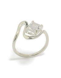 Waterproof Stainless Steel Wavy Cubic Zirconia Statement Ring - link has visual effect only